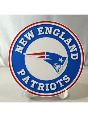 New England Patriots 3D Logo Wall Plaque With Stand - Red White & Blue - NFL Fan